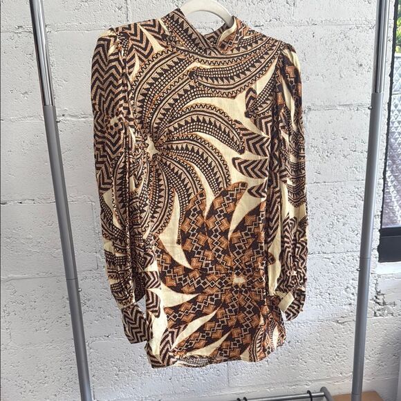 FARM RIO Vintage Patterned Long Sleeve - Yawanawa Banana Blouse - Size XS - NWT - Picture 2 of 8